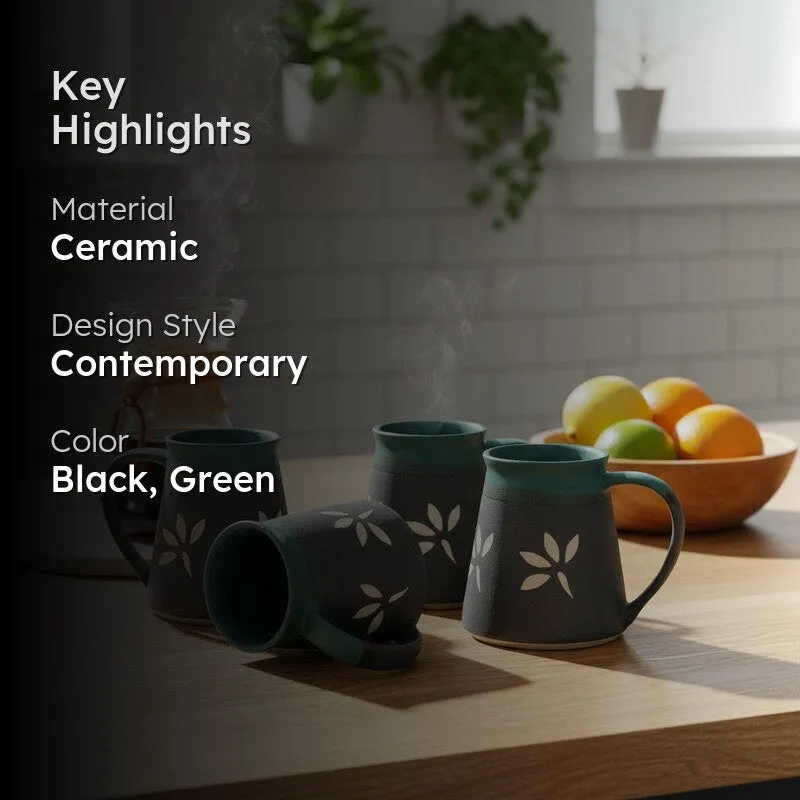 Ceramic Ceramic Coffee Mug (270 mL Each,Green,Black) - Set Of Four media 2
