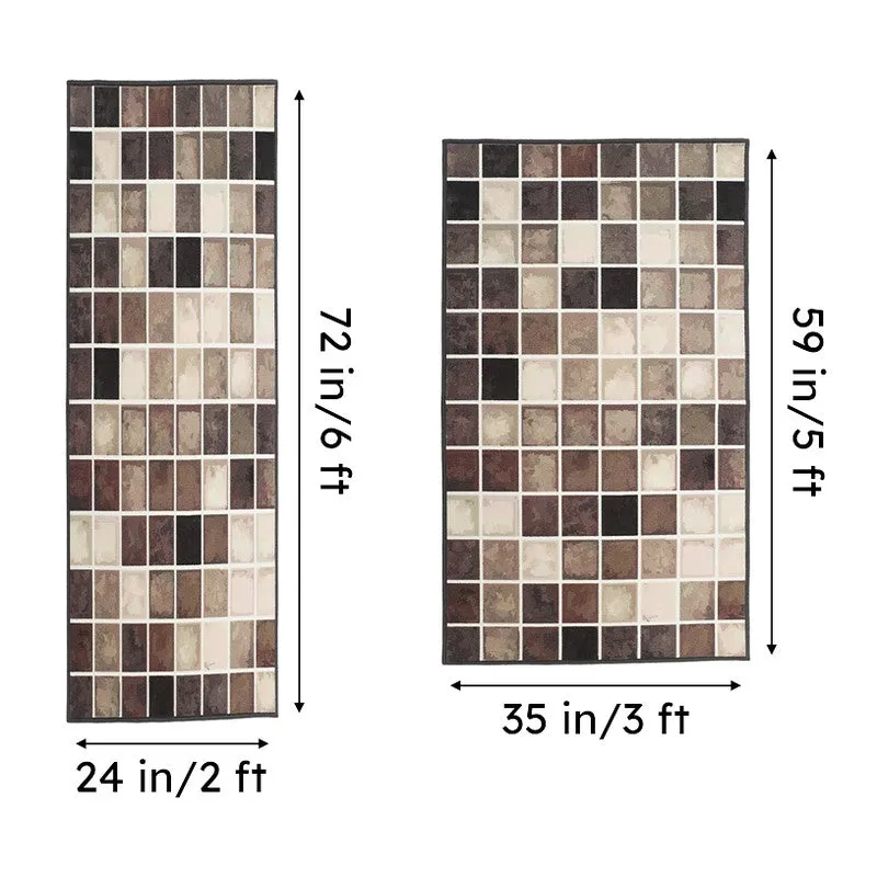 Earthy Checkers Anti-Skid Carpet media 7
