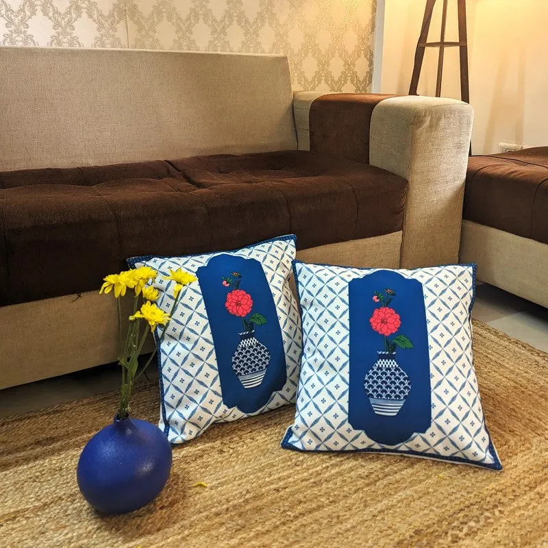 Indigo Pottery Cushion Cover (Dark Blue) - Set Of Two media 1