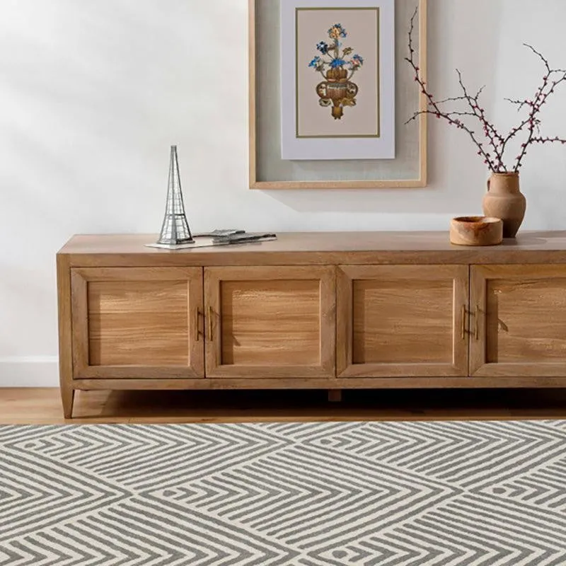 Medon Hand Tufted Geometric Wool & Nylon Carpet - Grey & Green media 8