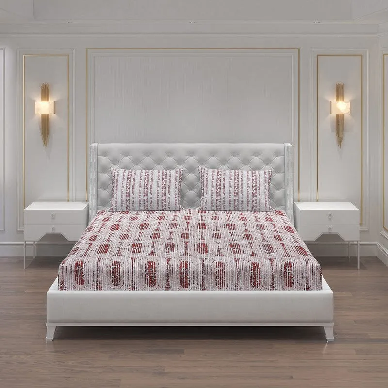 Monte Carlo Striped Ovals Cotton Bedsheet (White,Maroon) - 104 TC media 3