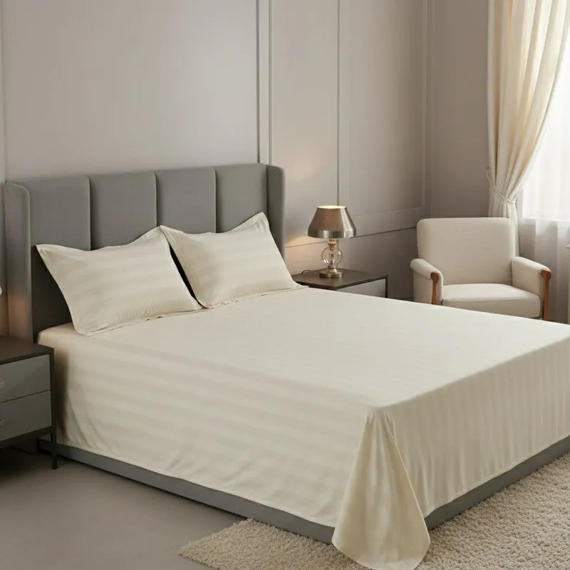Elias Striped Cotton Bedsheet (400 TC) - Ivory media 2