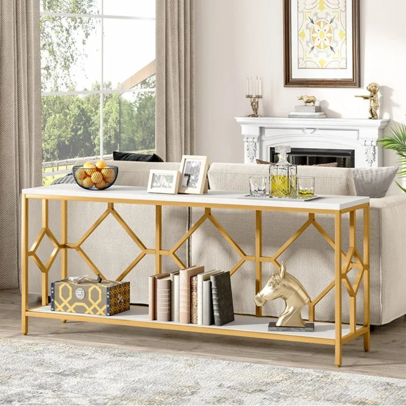 Extra Long Metal Console Table with Marble Top - Medium media 4