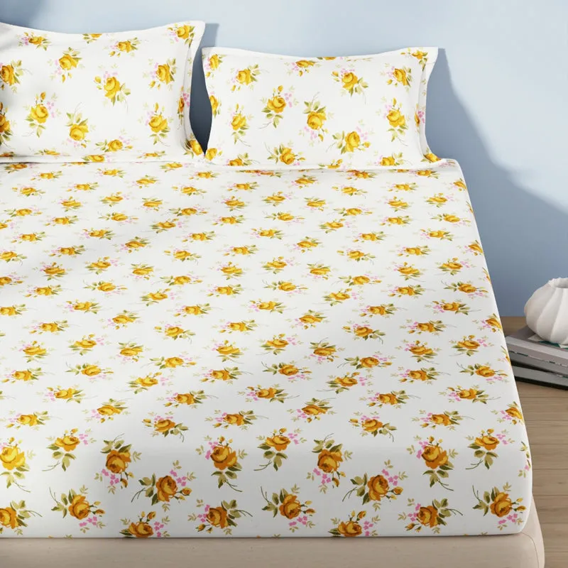 Serina Flora Cotton Bedsheet (Yellow) - 144 TC media 3