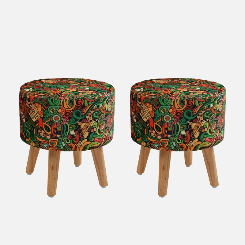 Avira Blueleaf Print Multicolor Engineered Wood Ottomans - Set Of Two media 3