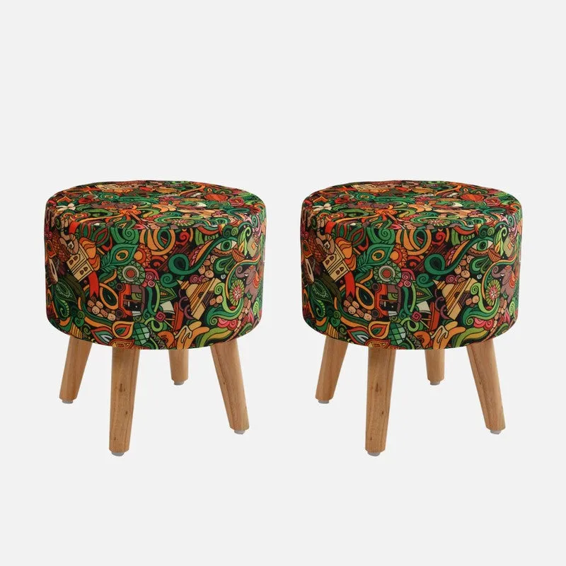 Avira Blueleaf Print Multicolor Engineered Wood Ottomans - Set Of Two media 3