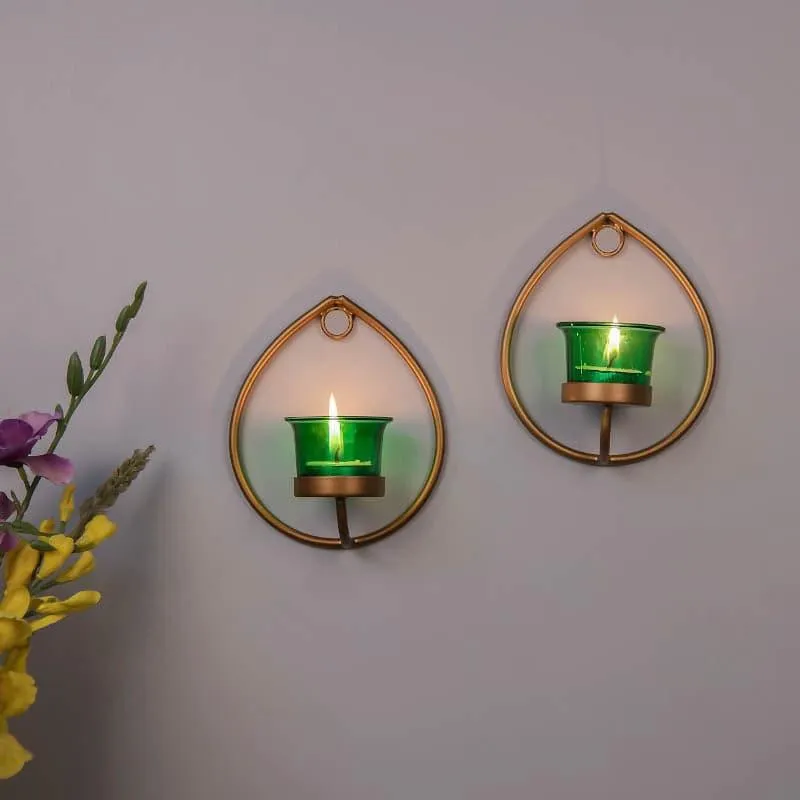 Gold Drip Sconce Candle Holder (Green) - Set Of Two media 3