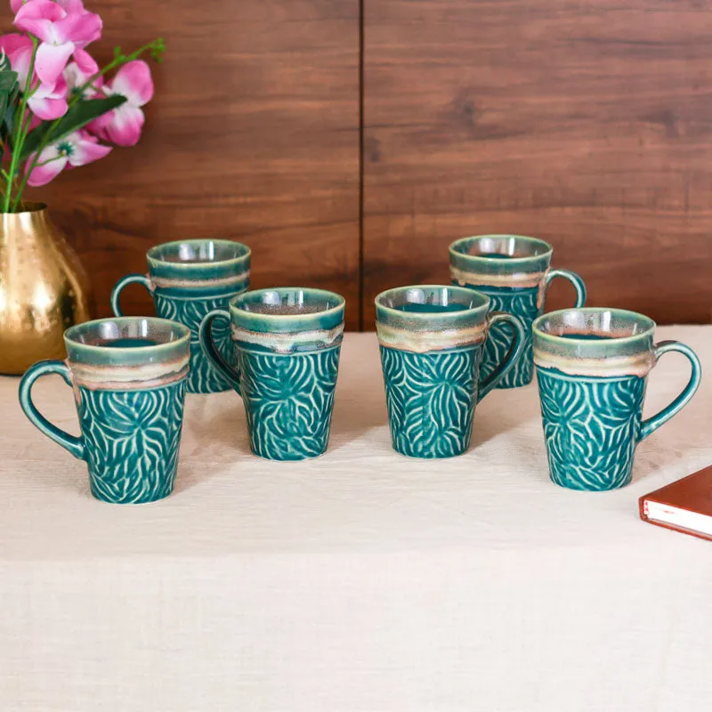 Ceramuse Ceramic Coffee Mug (300 mL Each/Teal Green) - Set of Six media 1