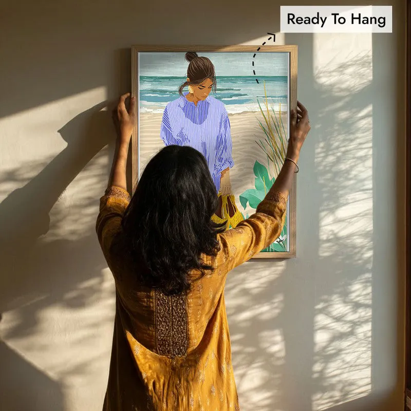 Sandy Shore Canvas Wall Painting - Brown Frame media 8