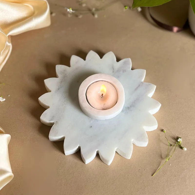 Eudora SunflowerHandcrafted Marble Tealight Candle Holder - Set Of Two media 3