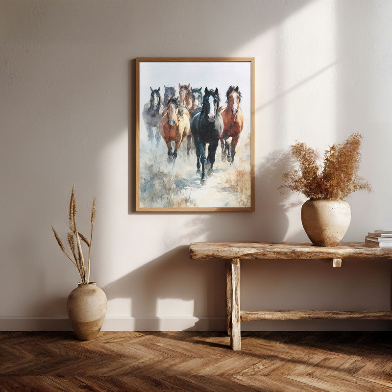 Running Horse Symphony Wall Painting With Brown Frame media 7