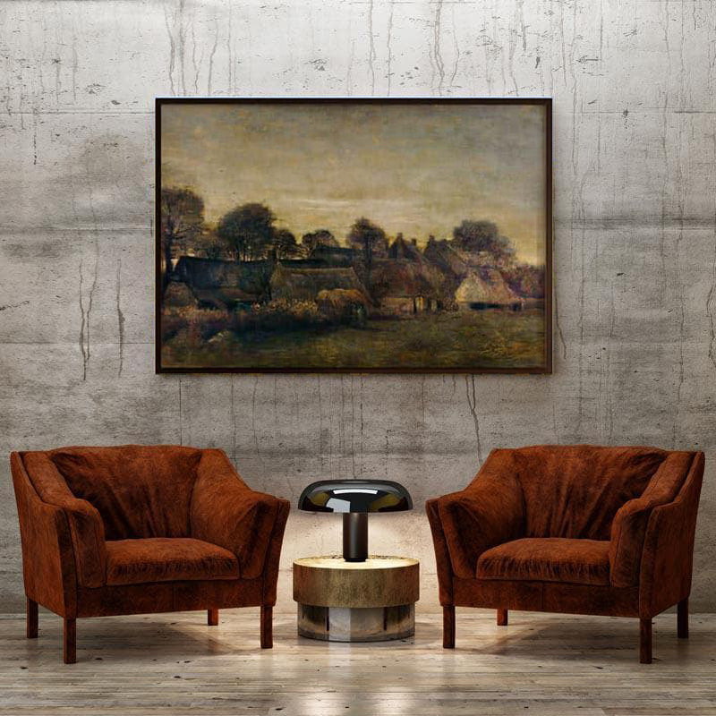 Farming Village At Twilight Canvas Wall Art - Black Frame media 4
