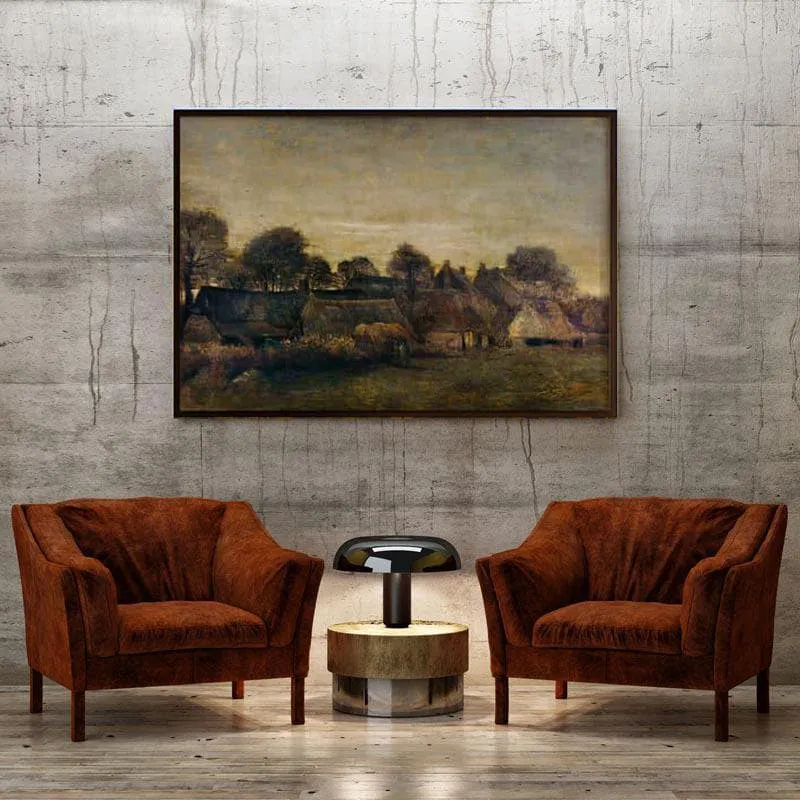 Farming Village At Twilight Canvas Wall Art - Black Frame media 4