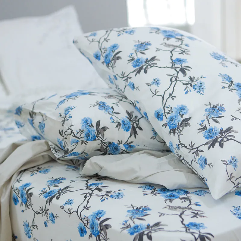 Cherry Blossom Printed Cotton Bedsheet (White, Blue) - 300 TC media 8
