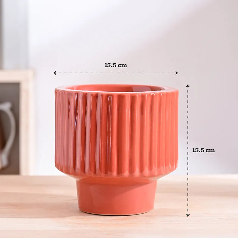 Ugaoo Classic Stria Ceramic Planter - Coral media 8