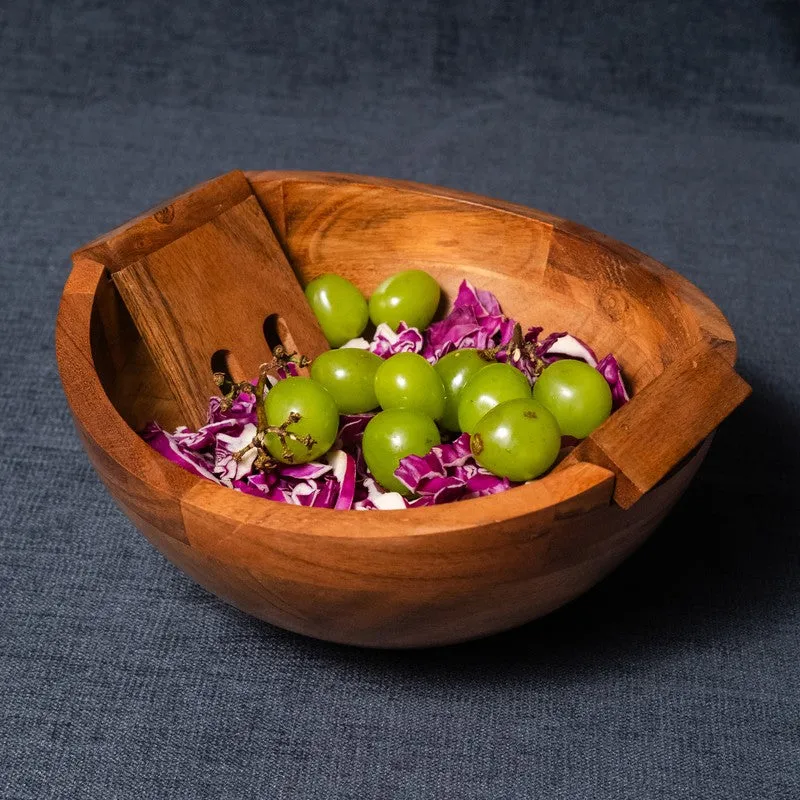 Artisan Carved Wood Salad Bowl With Hands (750 mL) - Three Piece Set media 4