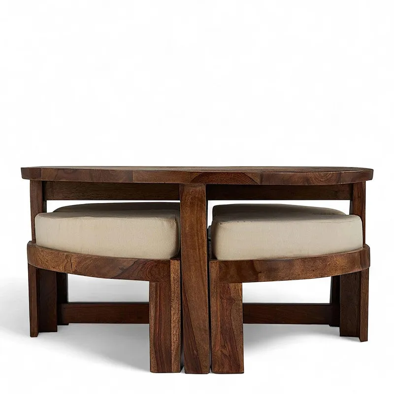 Gravex Sheesham Wooden Center Table with Stools and Cushions (Brown) - Nine Piece Set media 3