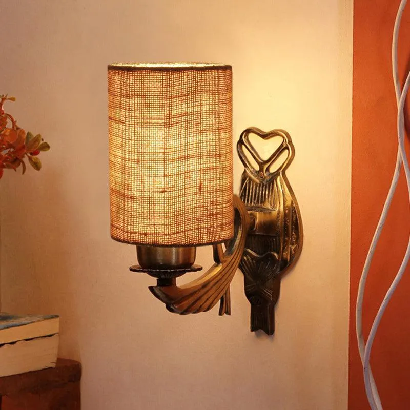 Love Gleam Atva Cylindrical Fabric & Metal Wall Lamp - Beige media 1