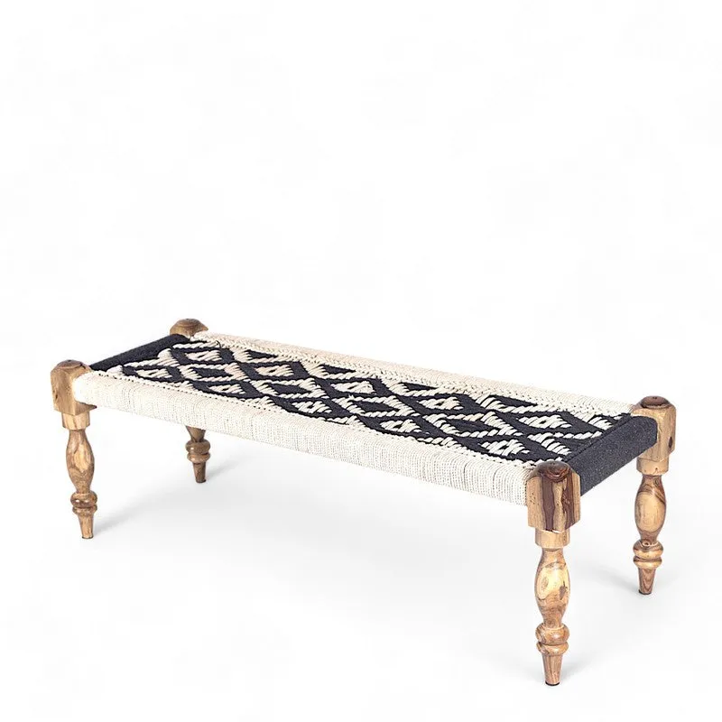 Calrix Sheesham Wooden Bench with Stools (Black,White) - Three Piece Set media 5
