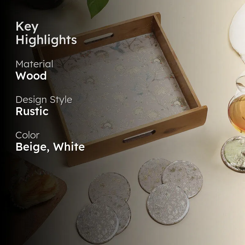 Blossom Glow Wooden Serving Tray With Coaster - Seven Piece Set media 2