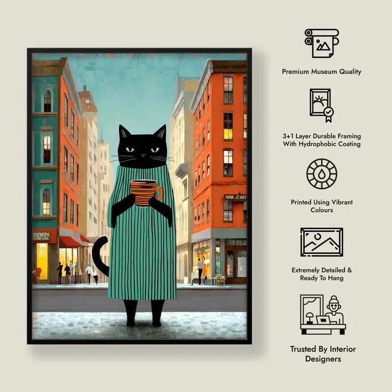 Downtown Brew Cat Wall Painting With Frame media 9