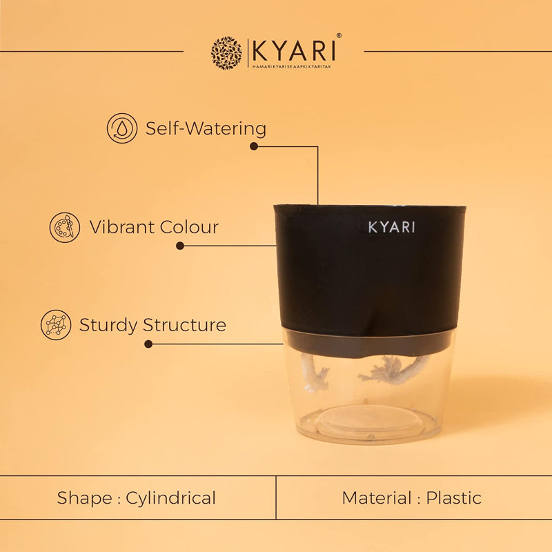 Kyari Viridian Plastic Self-Watering Pot (Black) - Set Of Five media 4