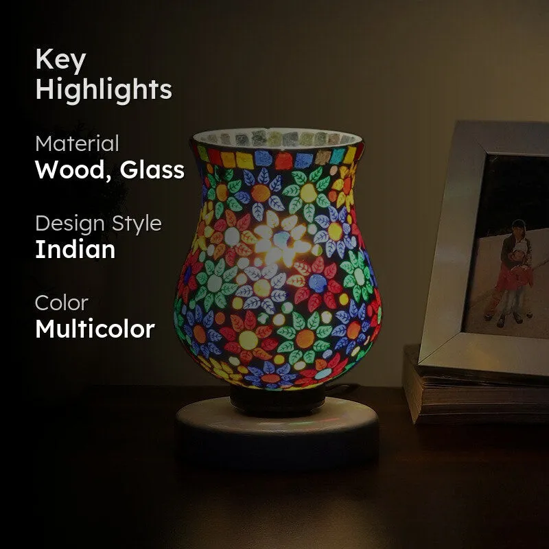 Lumeo Mosaic Glass Table Lamp With Wooden Base - Multicolor media 2