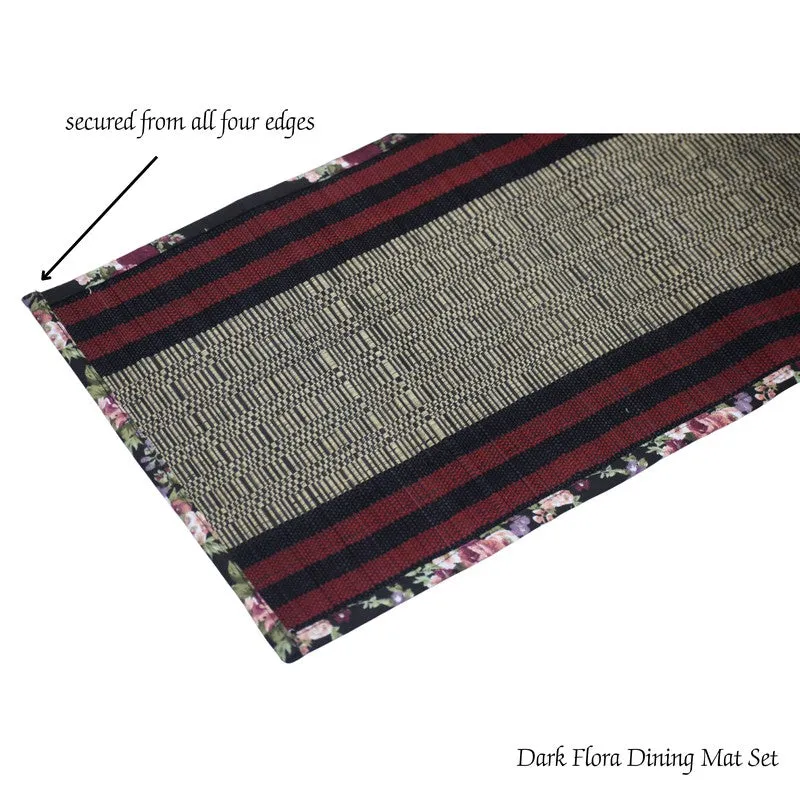 Close view of the runner showing its striped border and textured centre