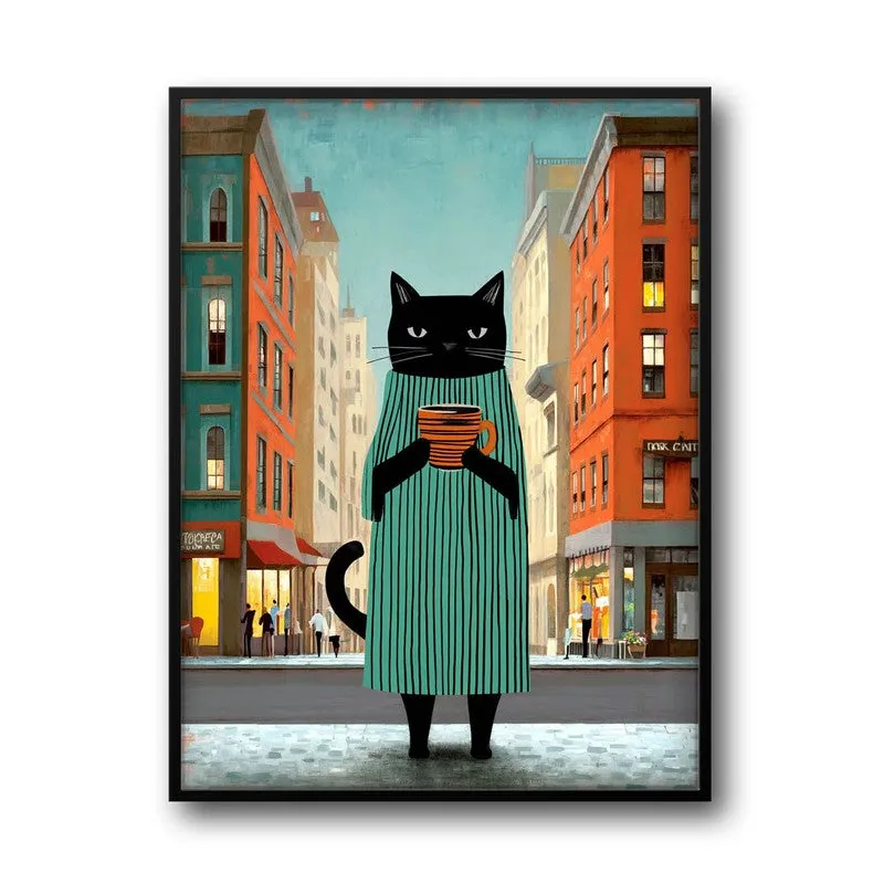 Downtown Brew Cat Wall Painting With Frame media 3