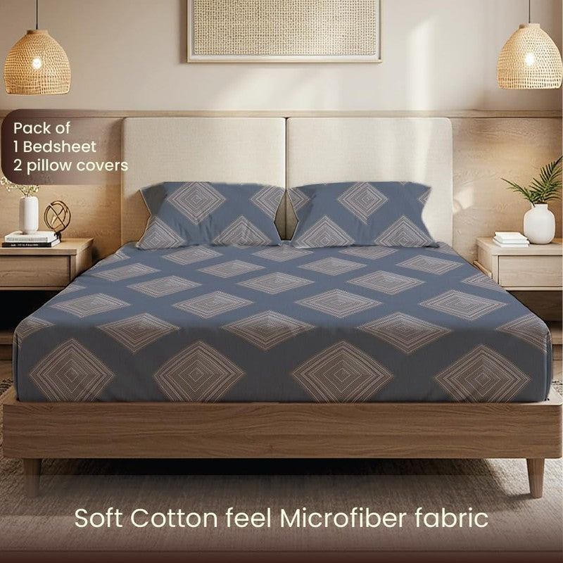 Coastal Mosaic Geometric Cotton Bedsheets (Blue & Grey) - 200 TC media 4