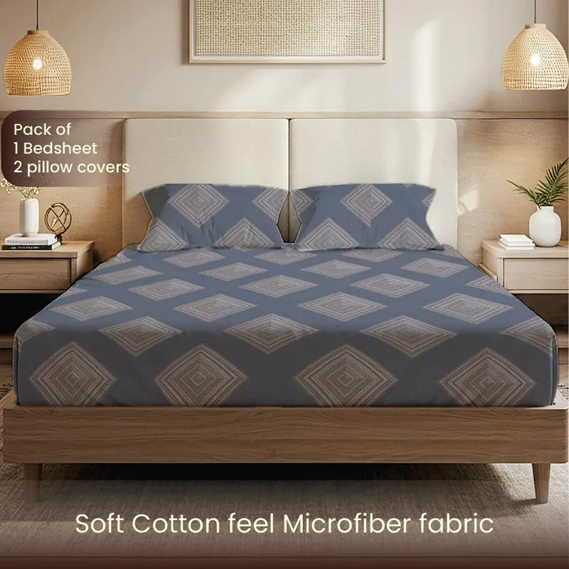 Coastal Mosaic Geometric Cotton Bedsheets (Blue & Grey) - 200 TC media 4