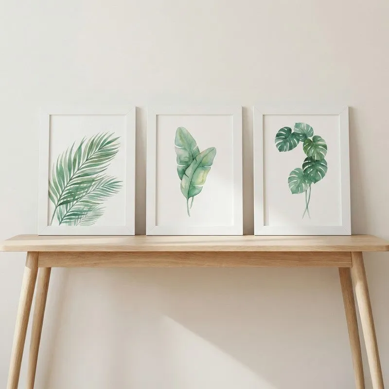 Minimalist Green Botanical Wall Painting With White Frame - Set Of Three media 3