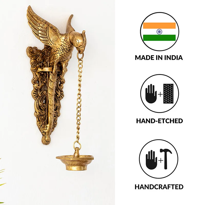 Aerolux Parrot Brass Hanging Diya - Gold media 4