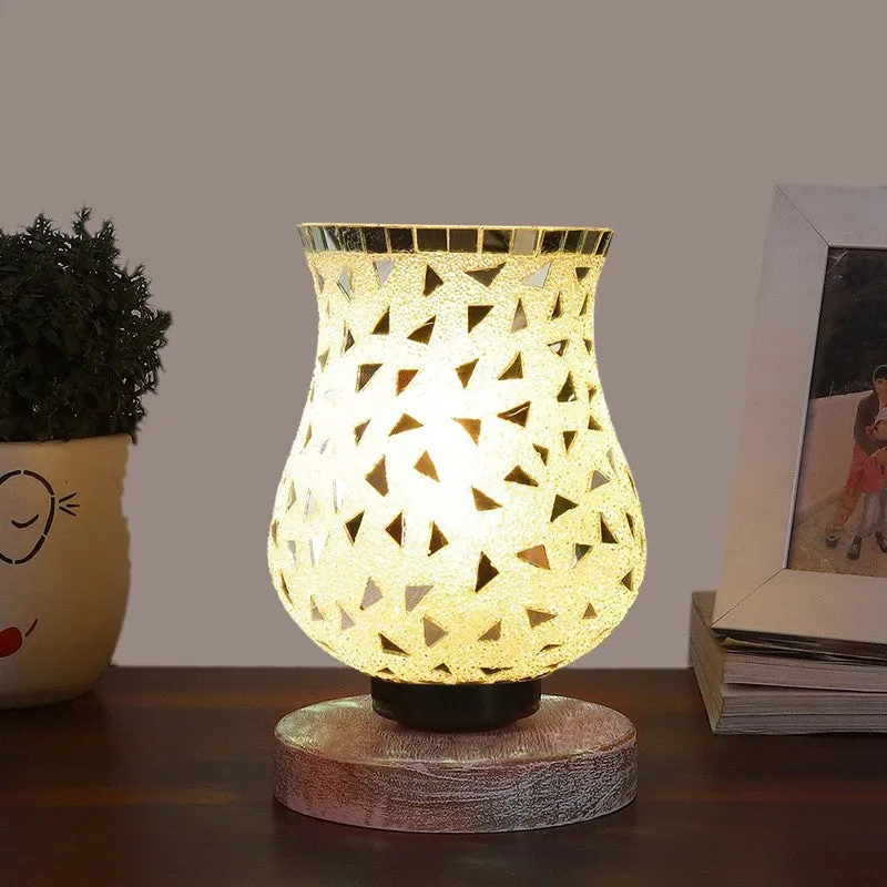 Bright Mosaic Glass Table Lamp With Wooden Base - Multicolor media 3