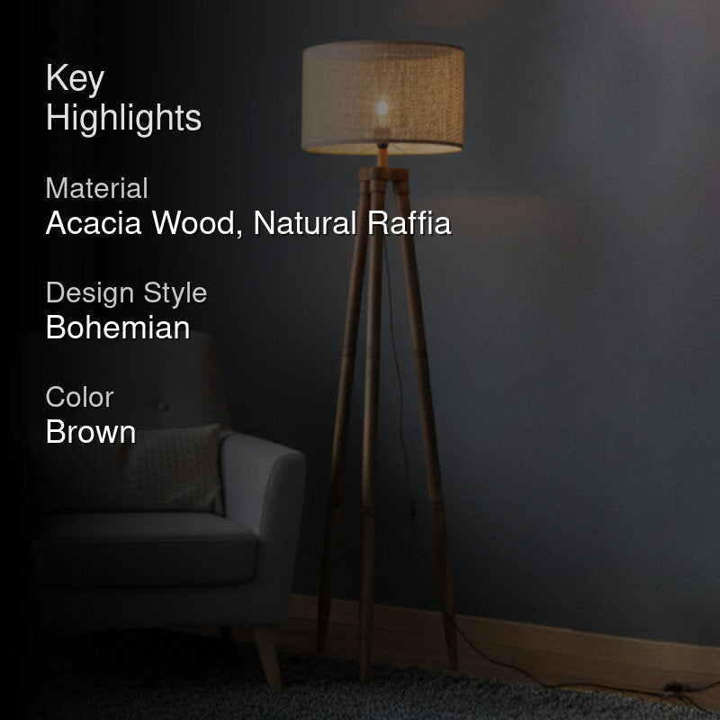 Tripod Hex Acacia Wood Floor Lamp media 2