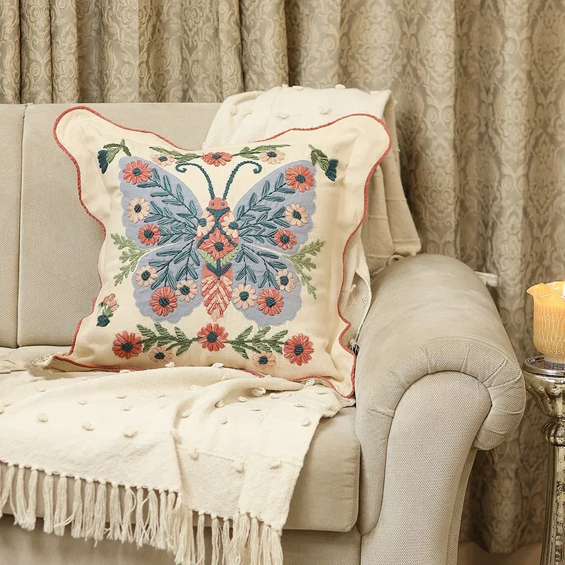 Whimsy Flutters Embroidered Cotton Cushion Cover media 1