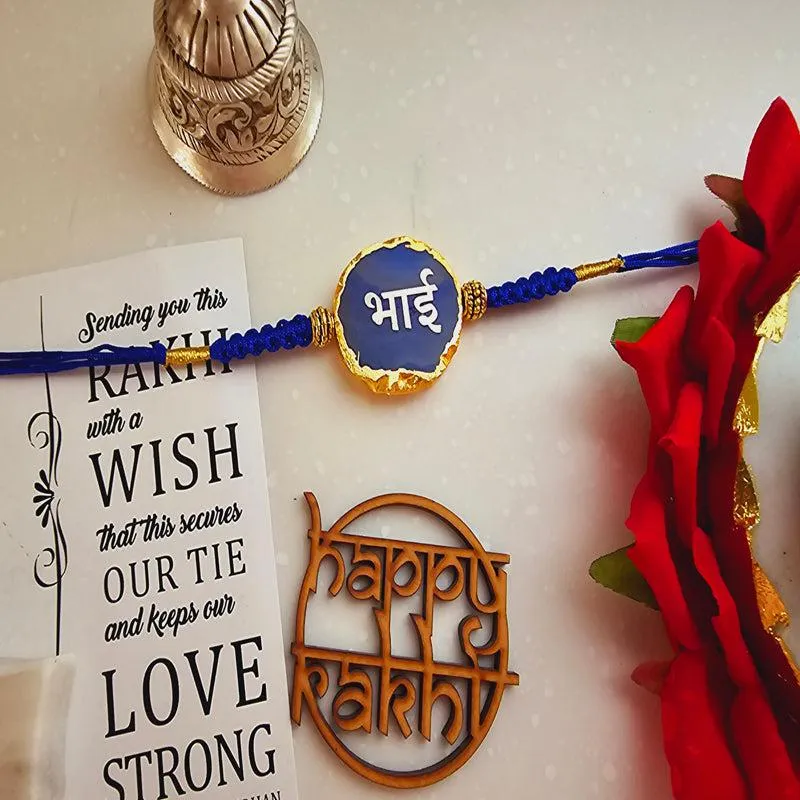 Bhai Behen Bond Blue Agate Rakhi Gift Set media 4