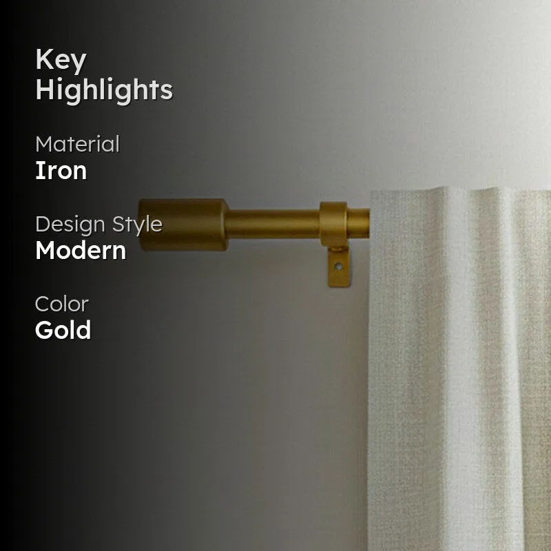 Sleekera Extendable 1" Single Curtain Rods With Round Finial & Brackets (Gold) media 2
