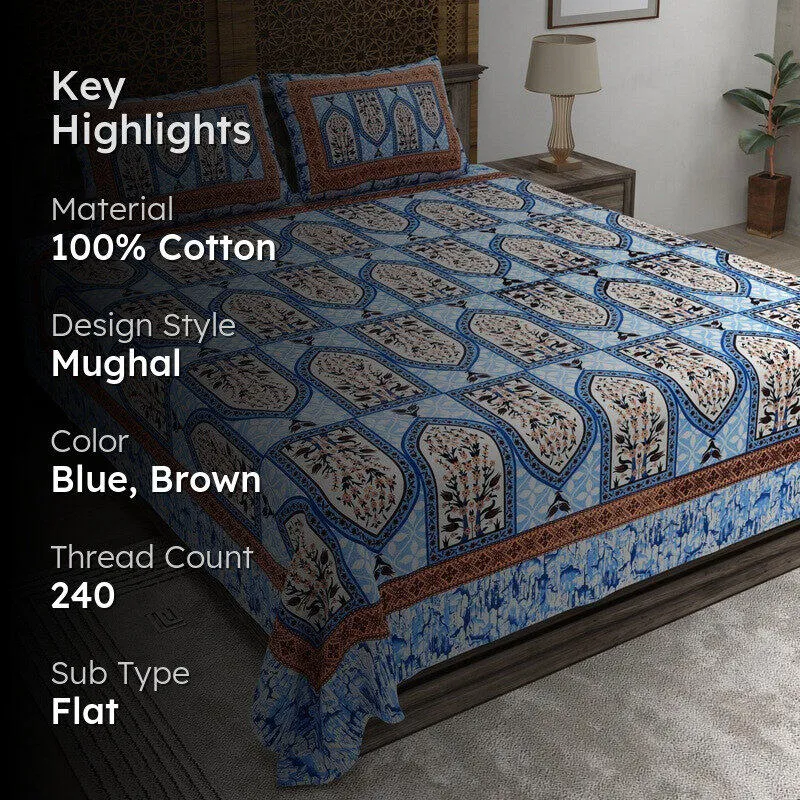 Rangza Cotton Bedsheet (Blue,Brown) - 240 TC media 2