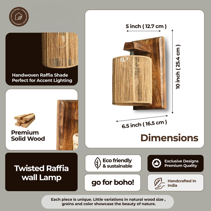 Luma Ray Rattan Wall Lamp With Mango Wood Base media 7