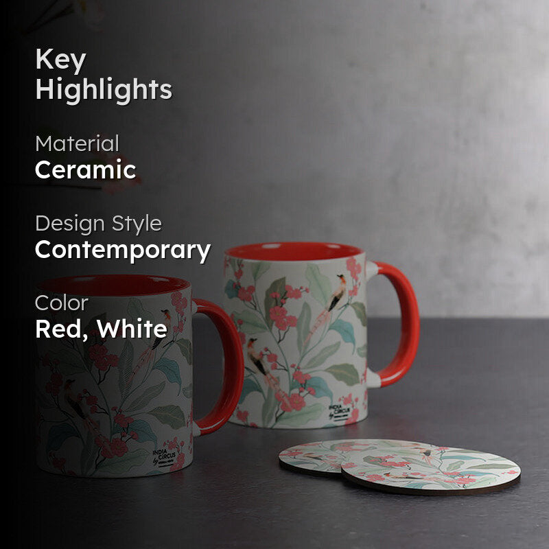 India Circus Foliage Ceramic Mug With Coaster (325 mL Each) - Four Piece Set media 2