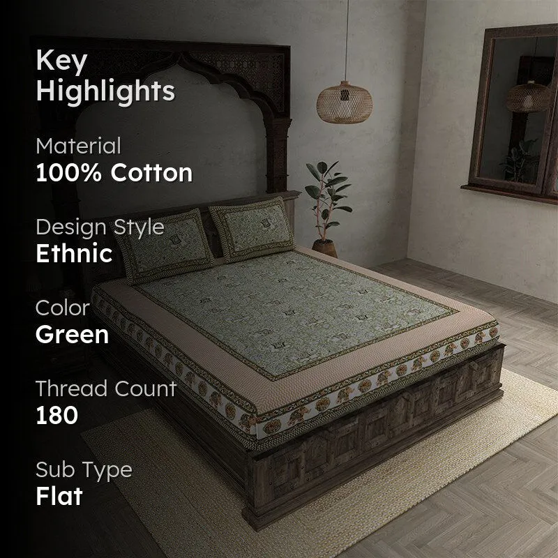 Yantra Ethnic Cotton Bedsheet (Green) - 180 TC media 2