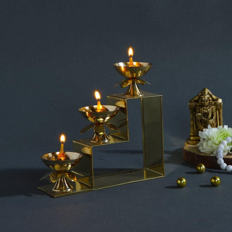 AuraStack Brass Step Diya Stand - Gold Finish