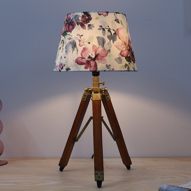 Lumikko Fold Printed Tripod Mango Wood Table Lamp - Multicolor