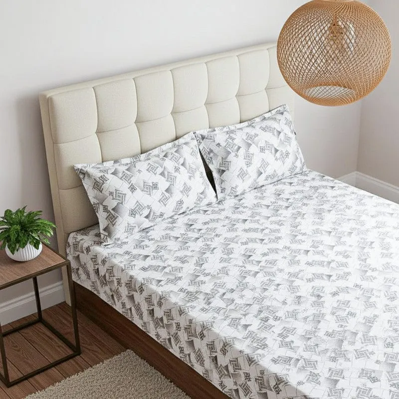 Borva Geometric Cotton Bedsheet (Grey) - 180 TC media 3