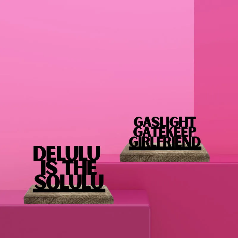Delulu is The Solulu Typography Showpiece - Set Of Two media 1