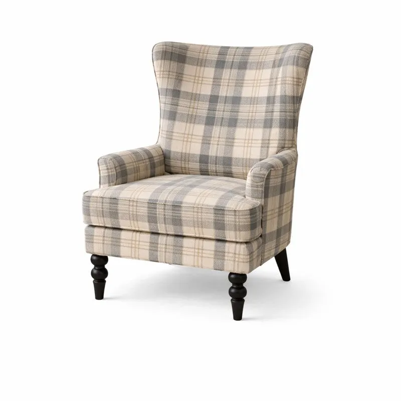 Heritage Check Teak Wood & Velvet Upholstered Lounge Chair media 5