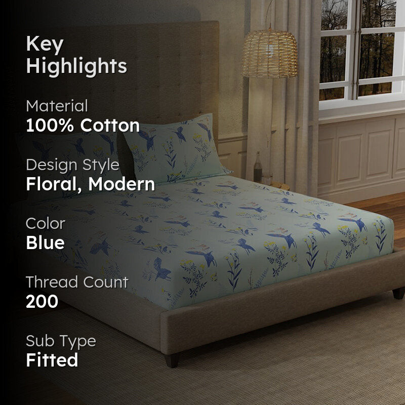 Urban Space Whisper Mint Blue Cotton Bedsheet - 200 TC media 2