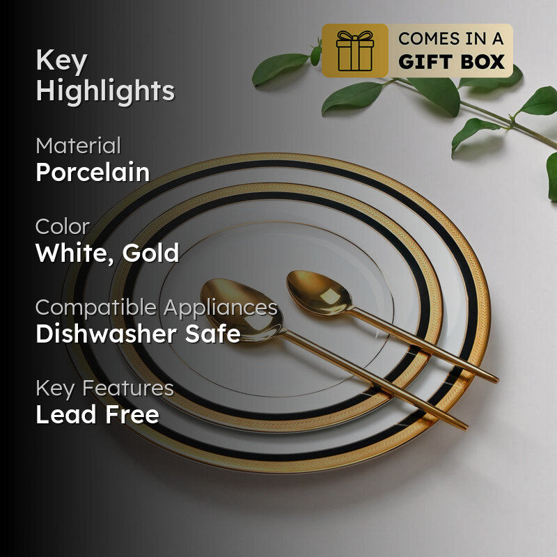 Vienna  24k Gold Brushed Porcelain Dinner Set (Blue) - 41 Piece Set media 2