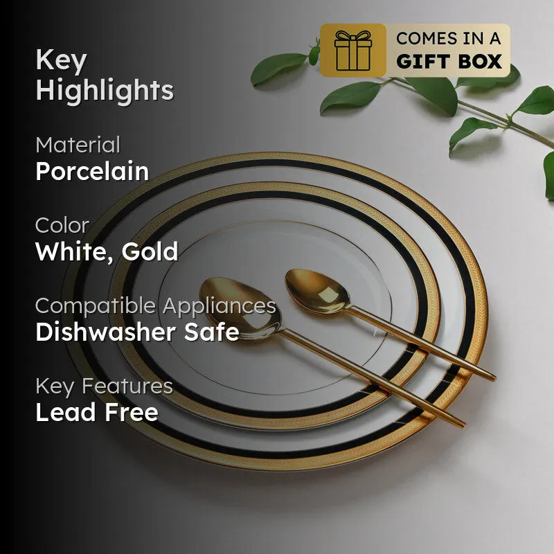 Vienna 24k Gold Brushed Porcelain Dinner Set (Blue) - 41 Piece Set media 2